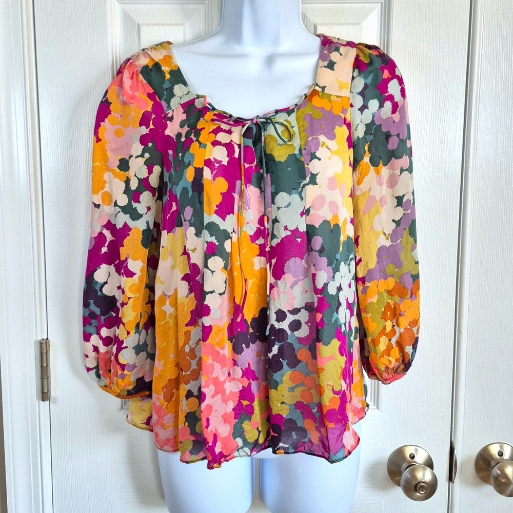 Liefsdottir Anthro multicolor‎ silk top 3/4 sleeve women's size 0